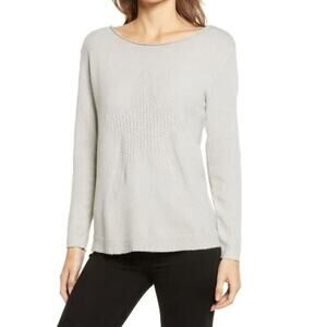Wit & Wisdom‎ Women's Cable Knit Star Sweater In Light Grey Small MSRP $59